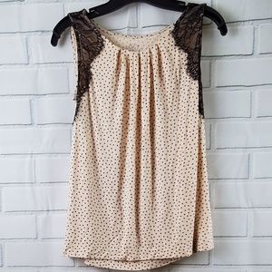Ann Taylor Loft Pink Polka dot Top Lace Pleats SP